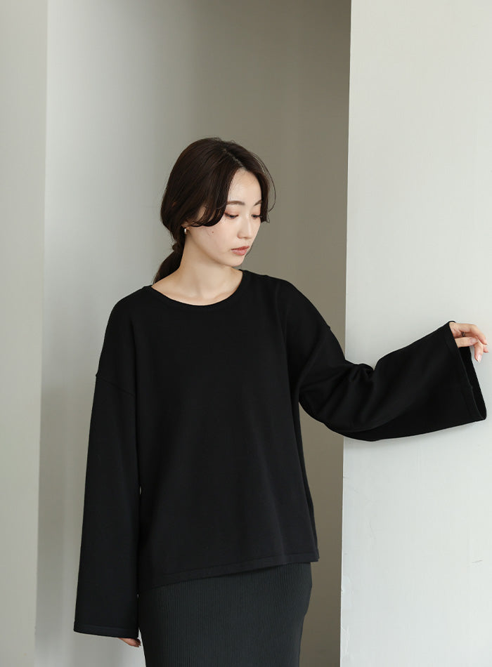 【Et】Flare Sleeve Assorted Border Knit