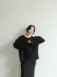 【Et】Flare Sleeve Assorted Border Knit