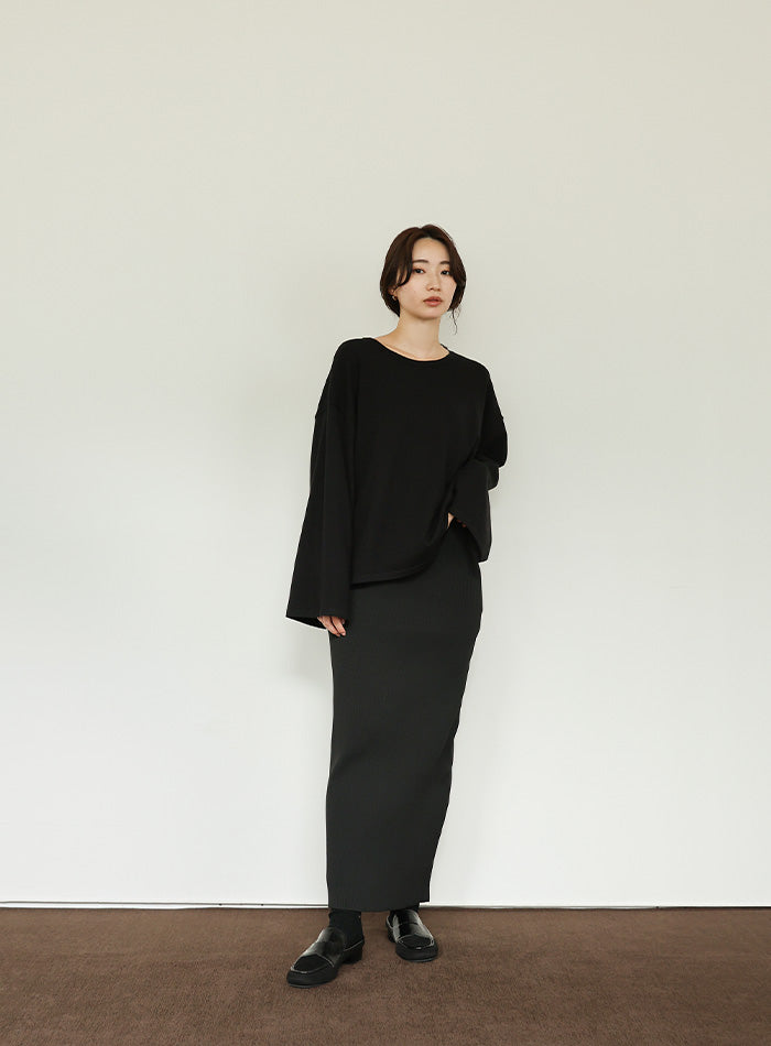 【Et】Flare Sleeve Assorted Border Knit