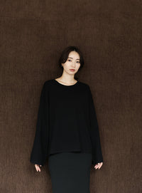 【Et】Flare Sleeve Assorted Border Knit