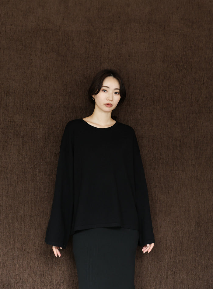 【Et】Flare Sleeve Assorted Border Knit
