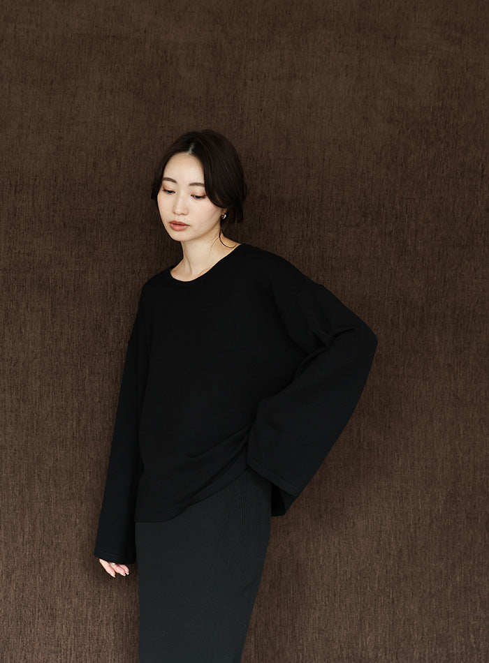 【Et】Flare Sleeve Assorted Border Knit