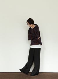 【Et】Flare Sleeve Assorted Border Knit
