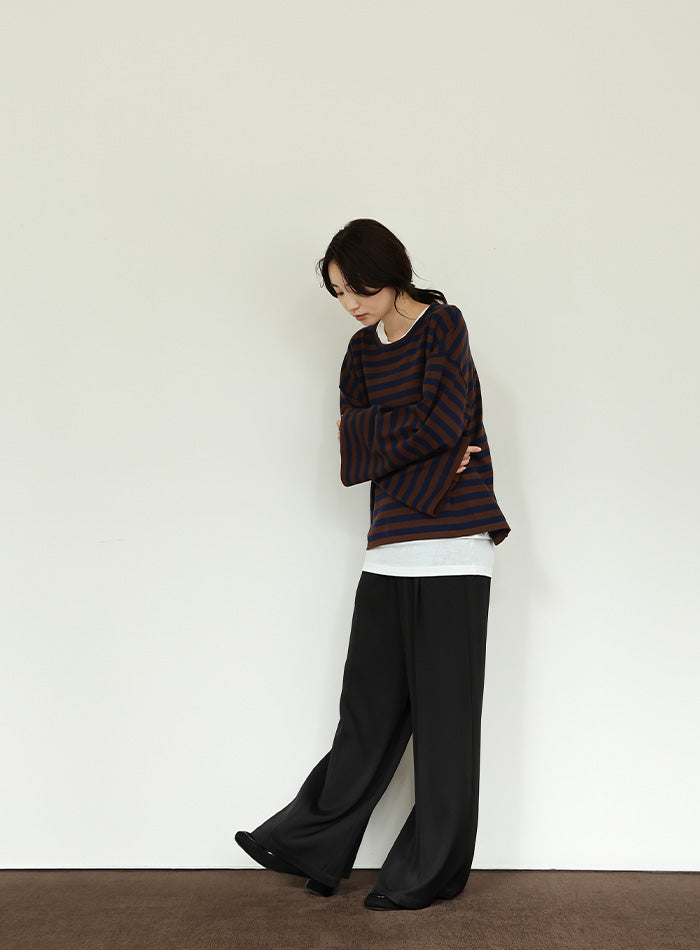 【Et】Flare Sleeve Assorted Border Knit