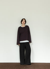 【Et】Flare Sleeve Assorted Border Knit