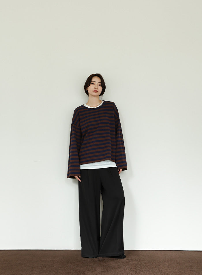 【Et】Flare Sleeve Assorted Border Knit