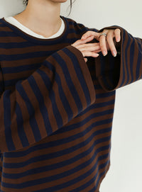 【Et】Flare Sleeve Assorted Border Knit