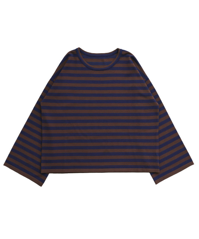【Et】Flare Sleeve Assorted Border Knit