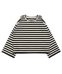 【Et】Flare Sleeve Assorted Border Knit