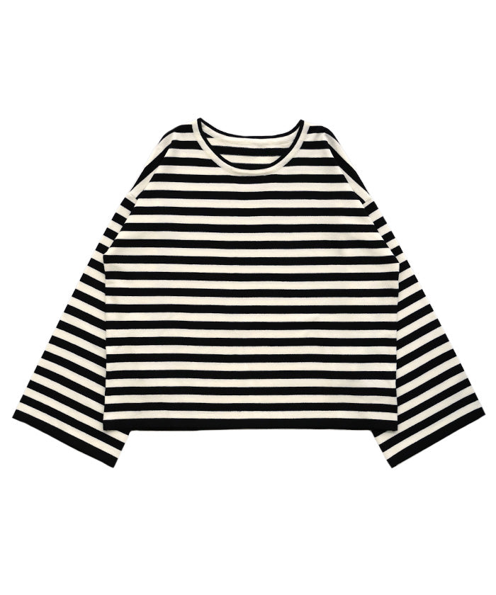 【Et】Flare Sleeve Assorted Border Knit
