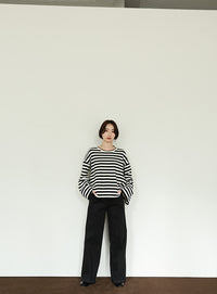【Et】Flare Sleeve Assorted Border Knit