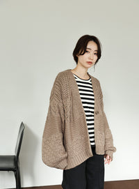 【Et】Flare Sleeve Assorted Border Knit