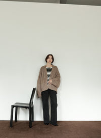 【Et】Flare Sleeve Assorted Border Knit