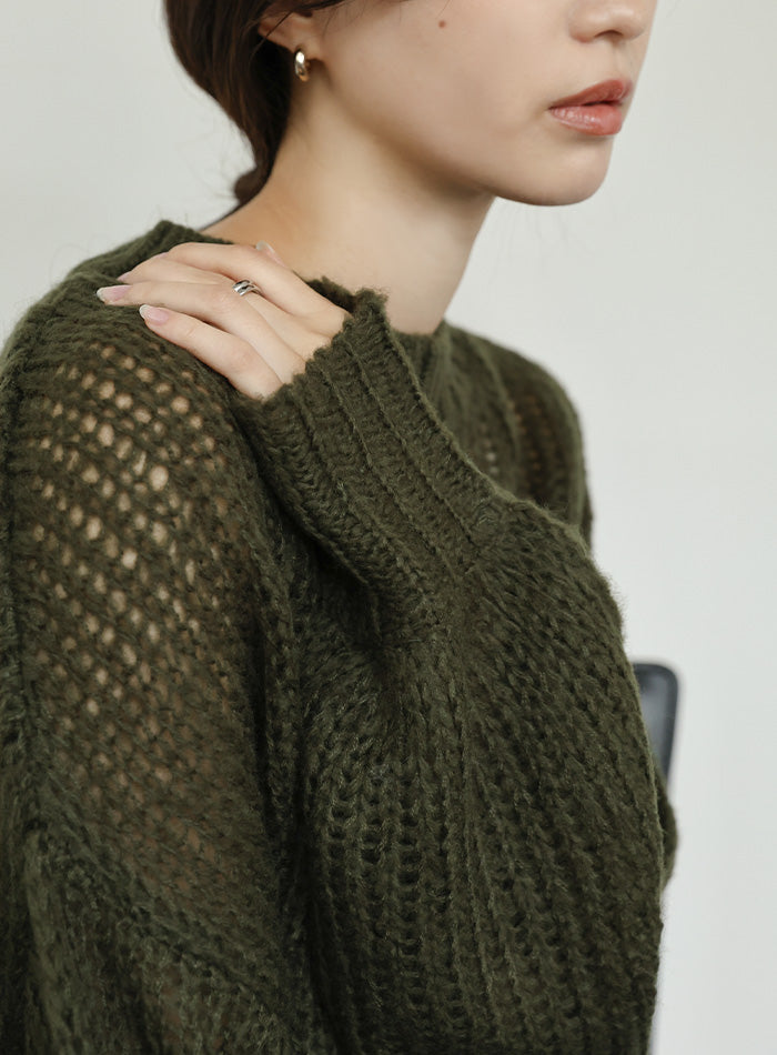 【Et】	Mohair-like Crew Neck Knit