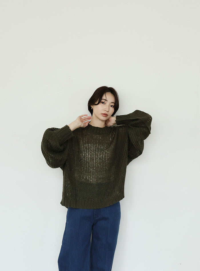 【Et】	Mohair-like Crew Neck Knit