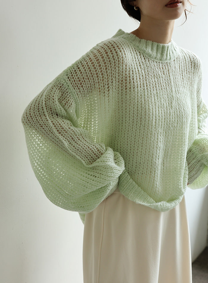 【Et】	Mohair-like Crew Neck Knit