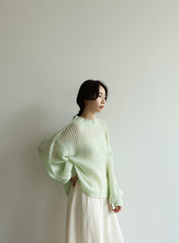 【Et】	Mohair-like Crew Neck Knit