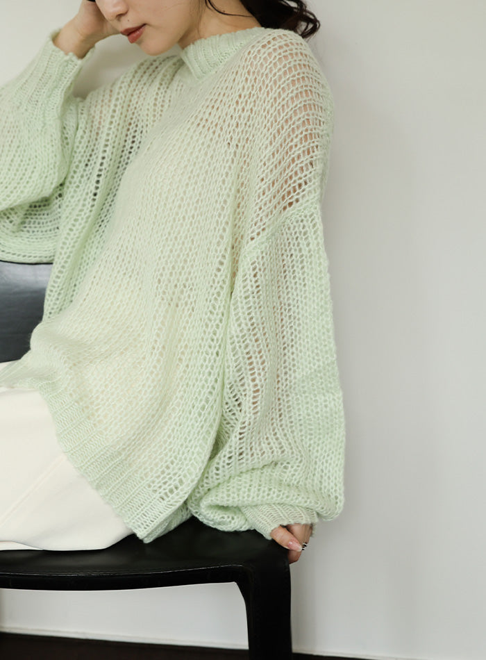 【Et】	Mohair-like Crew Neck Knit