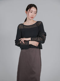 【Et】Linen like Sheer Mesh Knit