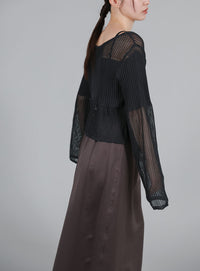【Et】Linen like Sheer Mesh Knit