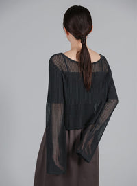 【Et】Linen like Sheer Mesh Knit
