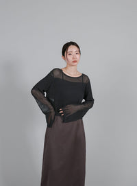 【Et】Linen like Sheer Mesh Knit