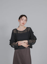 【Et】Linen like Sheer Mesh Knit