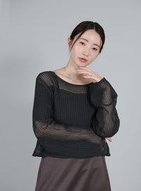 【Et】Linen like Sheer Mesh Knit