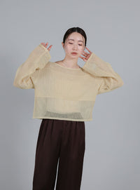 【Et】Linen like Sheer Mesh Knit
