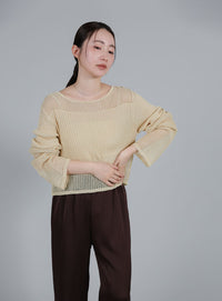 【Et】Linen like Sheer Mesh Knit
