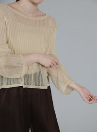 【Et】Linen like Sheer Mesh Knit