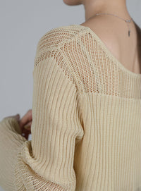 【Et】Linen like Sheer Mesh Knit