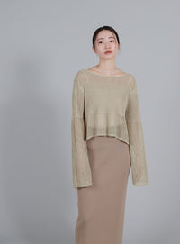 【Et】Linen like Sheer Mesh Knit