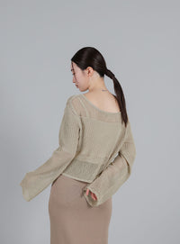 【Et】Linen like Sheer Mesh Knit