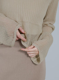 【Et】Linen like Sheer Mesh Knit