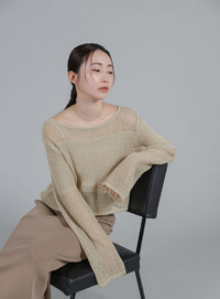 【Et】Linen like Sheer Mesh Knit