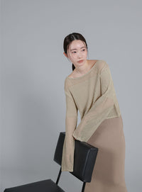 【Et】Linen like Sheer Mesh Knit