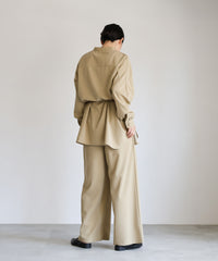 【Et】Cut-out Georgette Blouse Pants Set