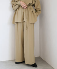 【Et】Cut-out Georgette Blouse Pants Set