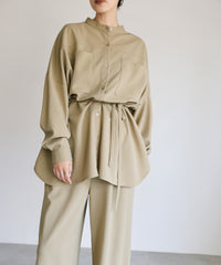【Et】Cut-out Georgette Blouse Pants Set