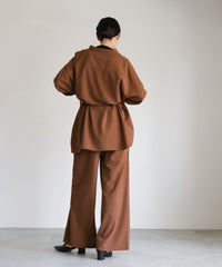 【Et】Cut-out Georgette Blouse Pants Set
