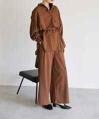【Et】Cut-out Georgette Blouse Pants Set