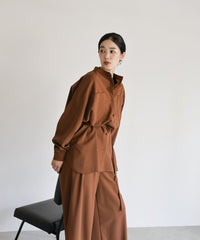 【Et】Cut-out Georgette Blouse Pants Set
