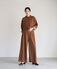 【Et】Cut-out Georgette Blouse Pants Set