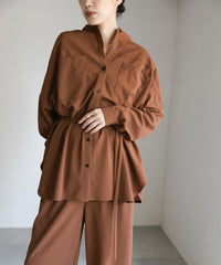 【Et】Cut-out Georgette Blouse Pants Set