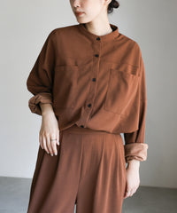 【Et】Cut-out Georgette Blouse Pants Set
