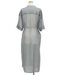 【Et】Half-sleeve Band Collar Sheer Shirt Onepiece