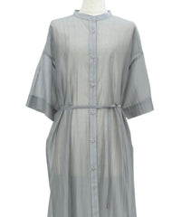 【Et】Half-sleeve Band Collar Sheer Shirt Onepiece