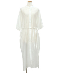 【Et】Half-sleeve Band Collar Sheer Shirt Onepiece