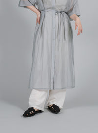【Et】Half-sleeve Band Collar Sheer Shirt Onepiece